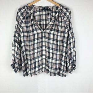 Michael Stars Chalk & Nymph Plaid Top | Black Pink Cream Ivory | Size Medium